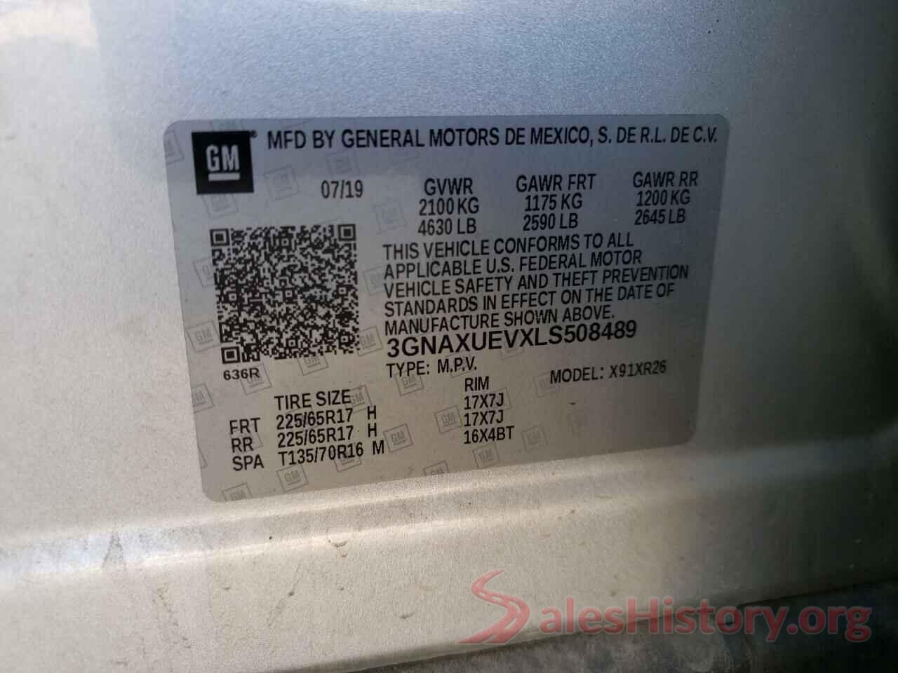 3GNAXUEVXLS508489 2020 CHEVROLET EQUINOX