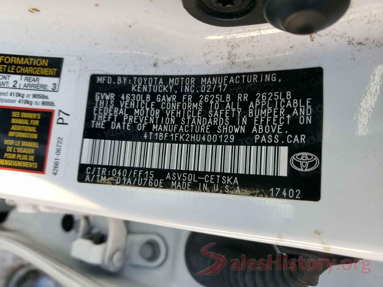 4T1BF1FK2HU400129 2017 TOYOTA CAMRY