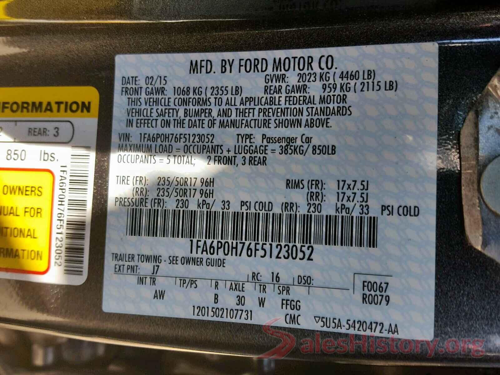 1FA6P0H76F5123052 2015 FORD FUSION SE