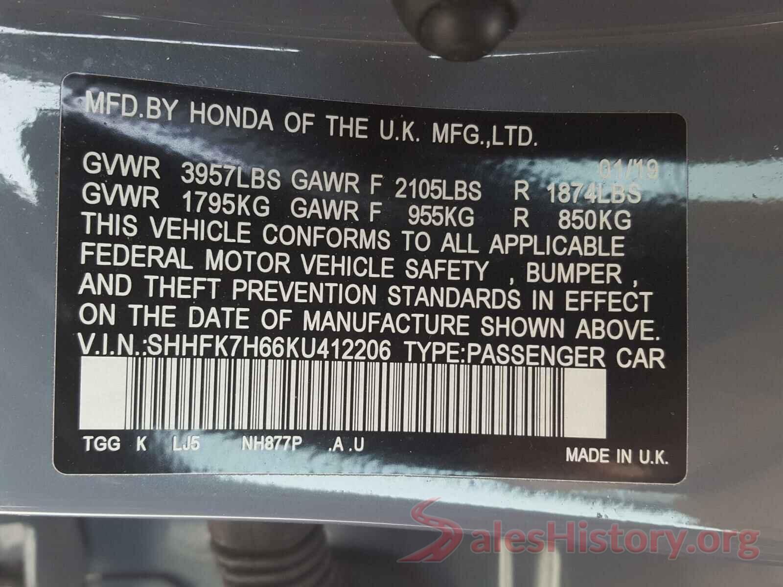 SHHFK7H66KU412206 2019 HONDA CIVIC