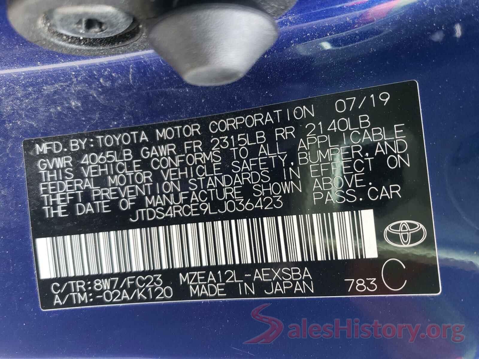 JTDS4RCE9LJ036423 2020 TOYOTA COROLLA