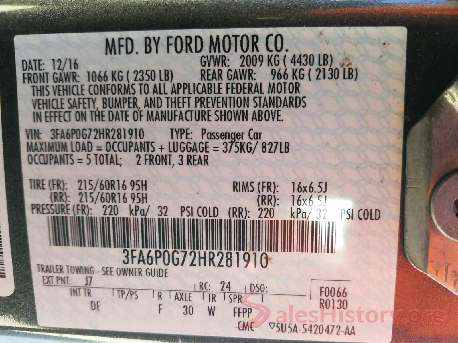 3FA6P0G72HR281910 2017 FORD FUSION