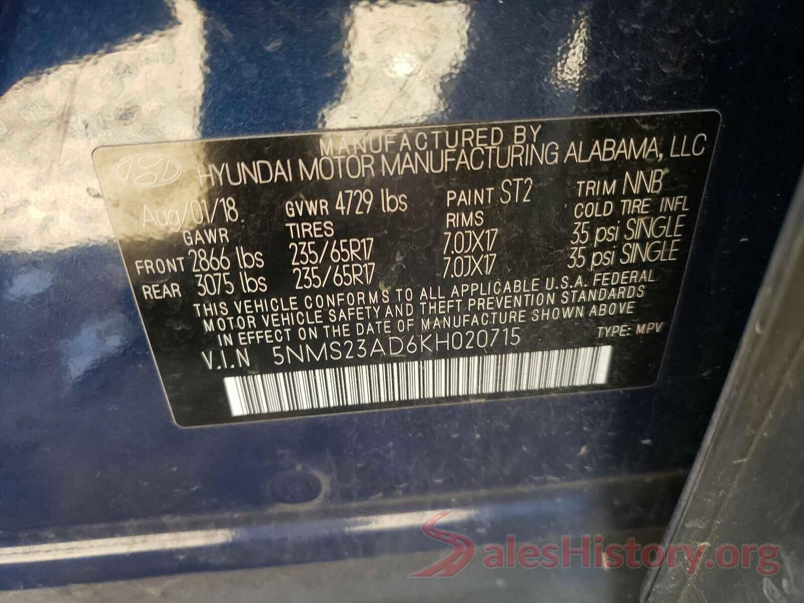 5NMS23AD6KH020715 2019 HYUNDAI SANTA FE