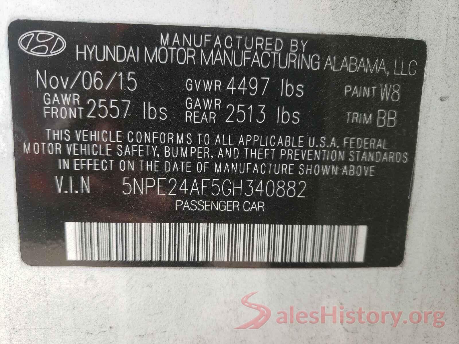 5NPE24AF5GH340882 2016 HYUNDAI SONATA