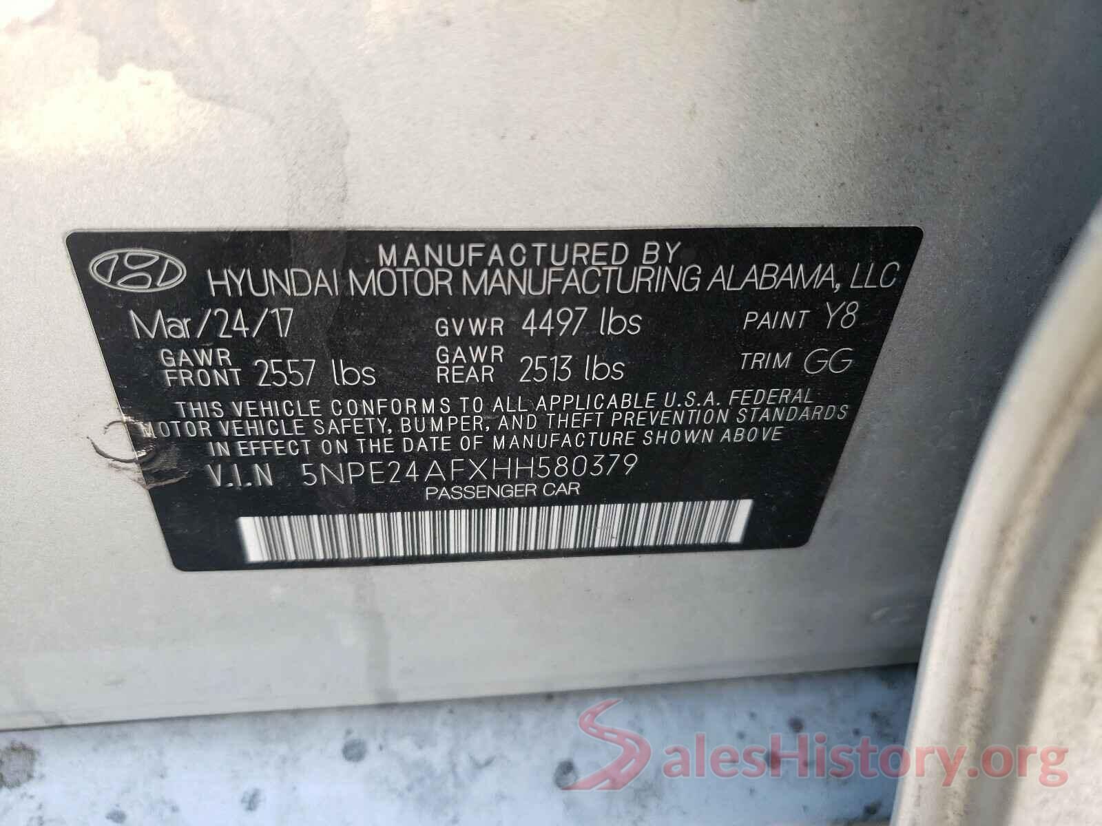 5NPE24AFXHH580379 2017 HYUNDAI SONATA