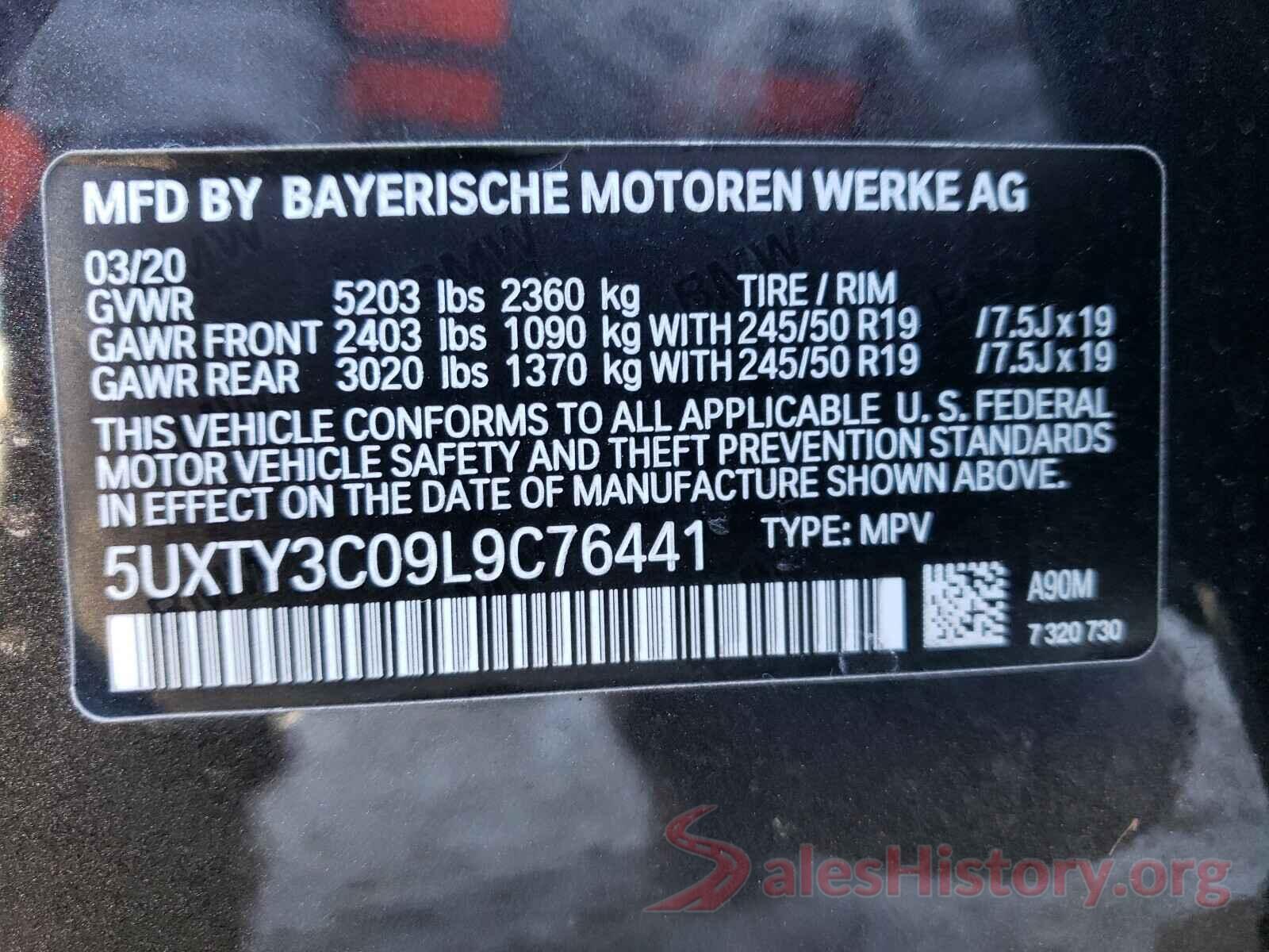 5UXTY3C09L9C76441 2020 BMW X3