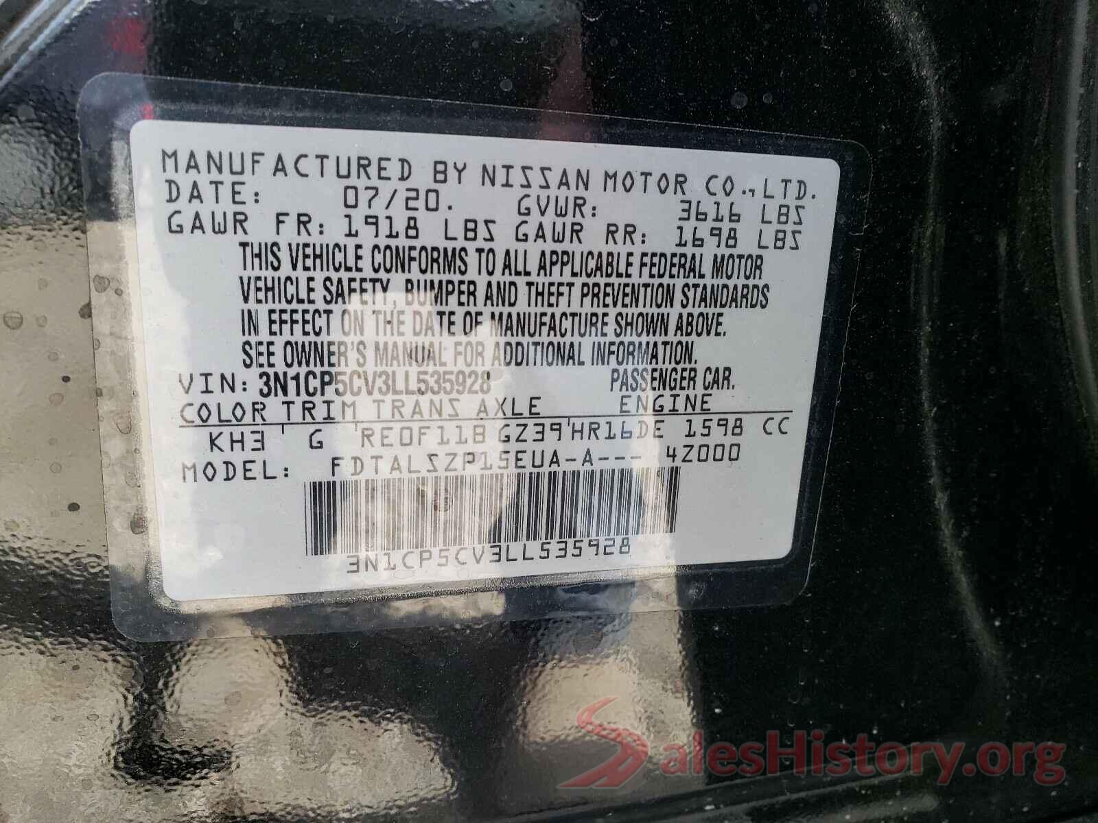 3N1CP5CV3LL535928 2020 NISSAN KICKS