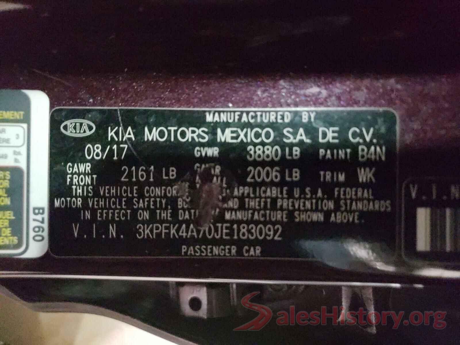 3KPFK4A70JE183092 2018 KIA FORTE