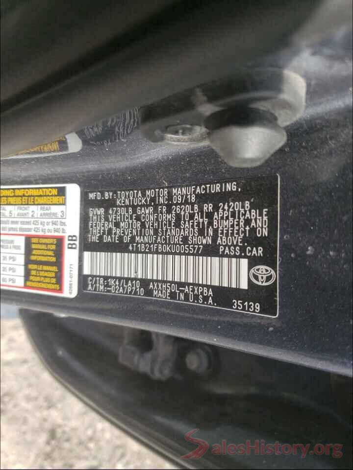 4T1B21FB0KU005577 2019 TOYOTA AVALON