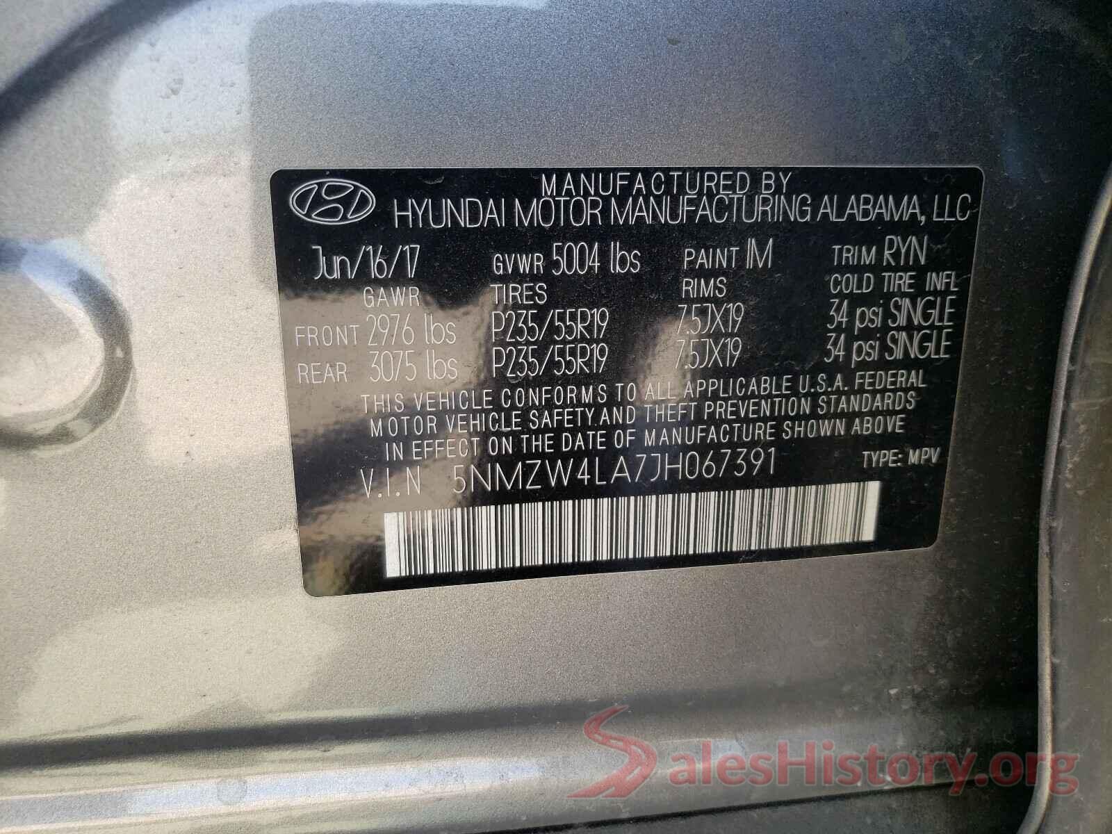 5NMZW4LA7JH067391 2018 HYUNDAI SANTA FE