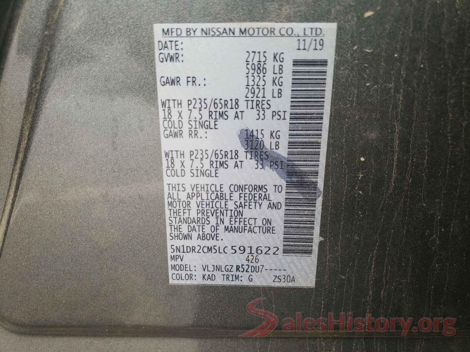 5N1DR2CM5LC591622 2020 NISSAN PATHFINDER