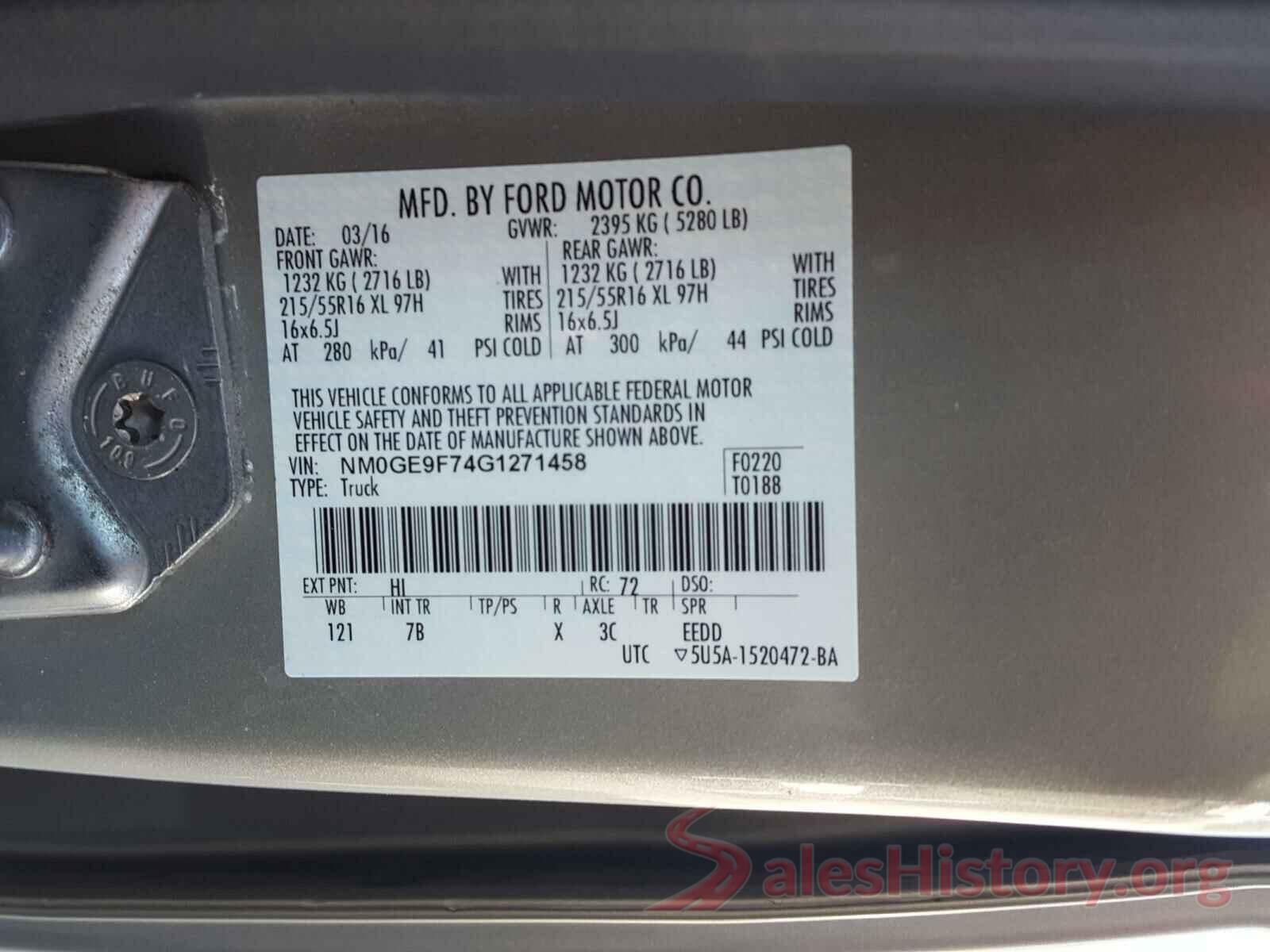 NM0GE9F74G1271458 2016 FORD TRANSIT CO