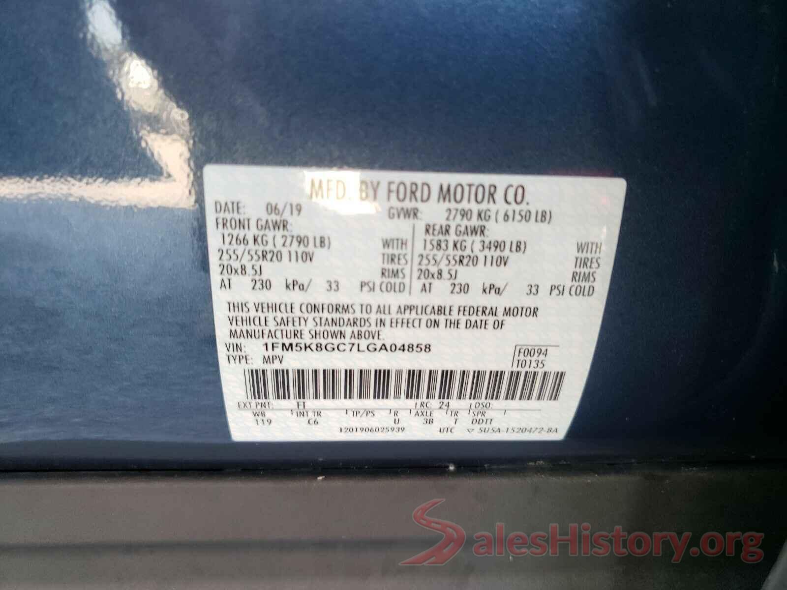 1FM5K8GC7LGA04858 2020 FORD EXPLORER