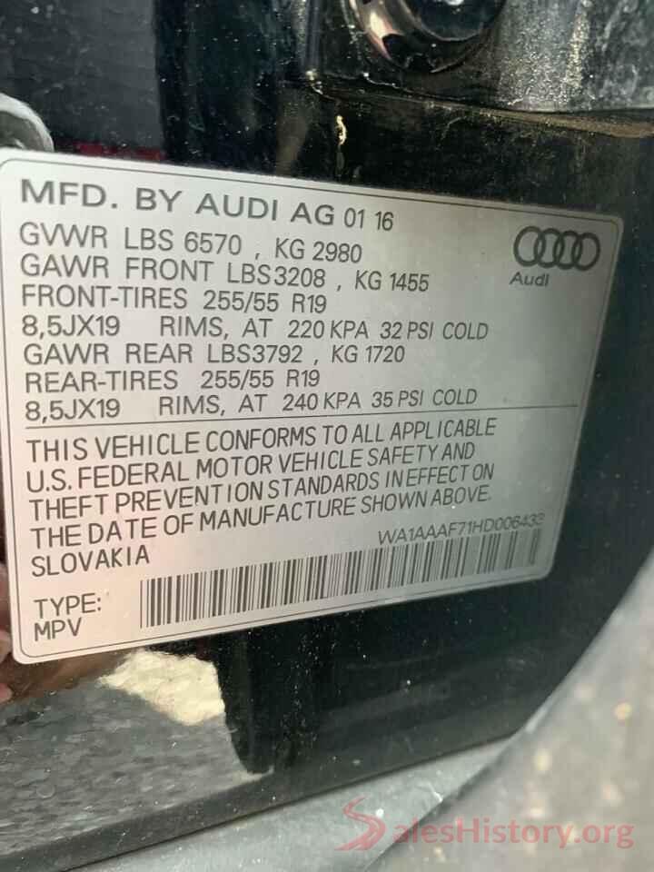 WA1AAAF71HD006432 2017 AUDI Q7