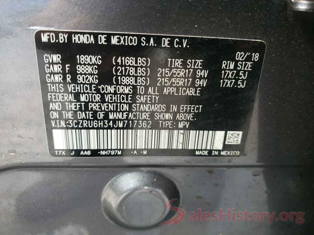 3CZRU6H34JM717362 2018 HONDA HR-V