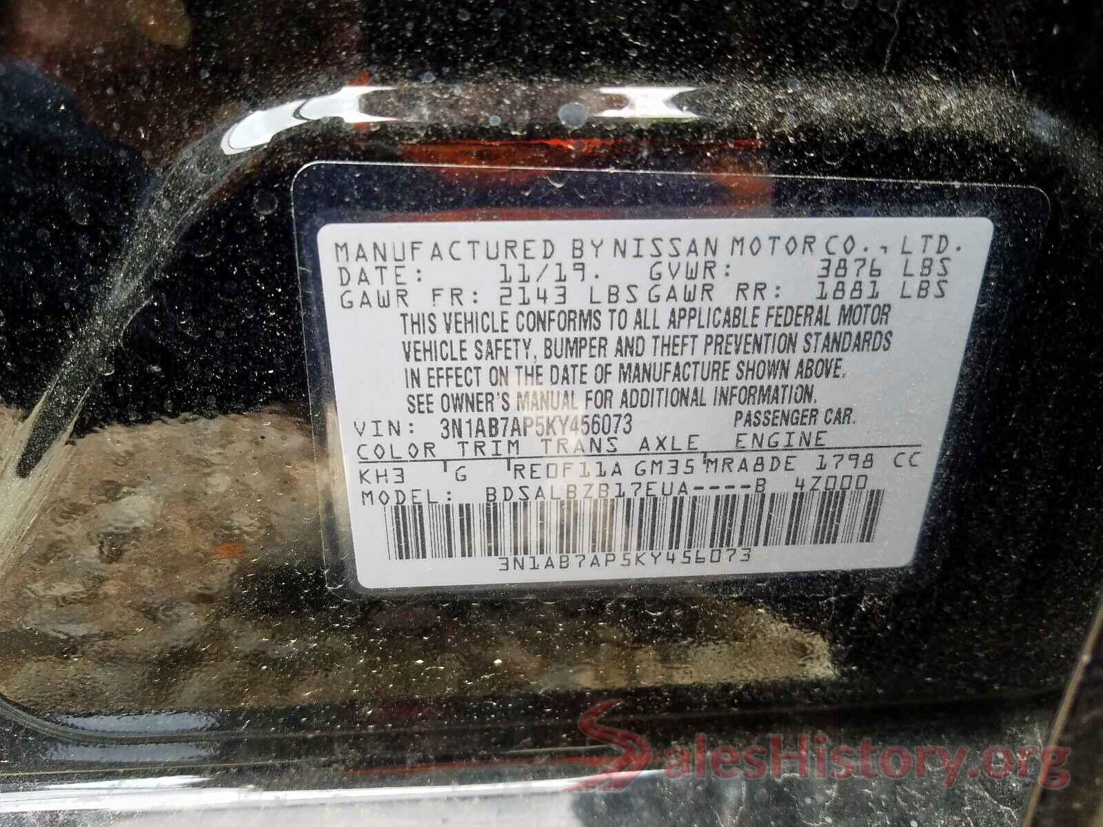 3N1AB7AP5KY456073 2019 NISSAN SENTRA