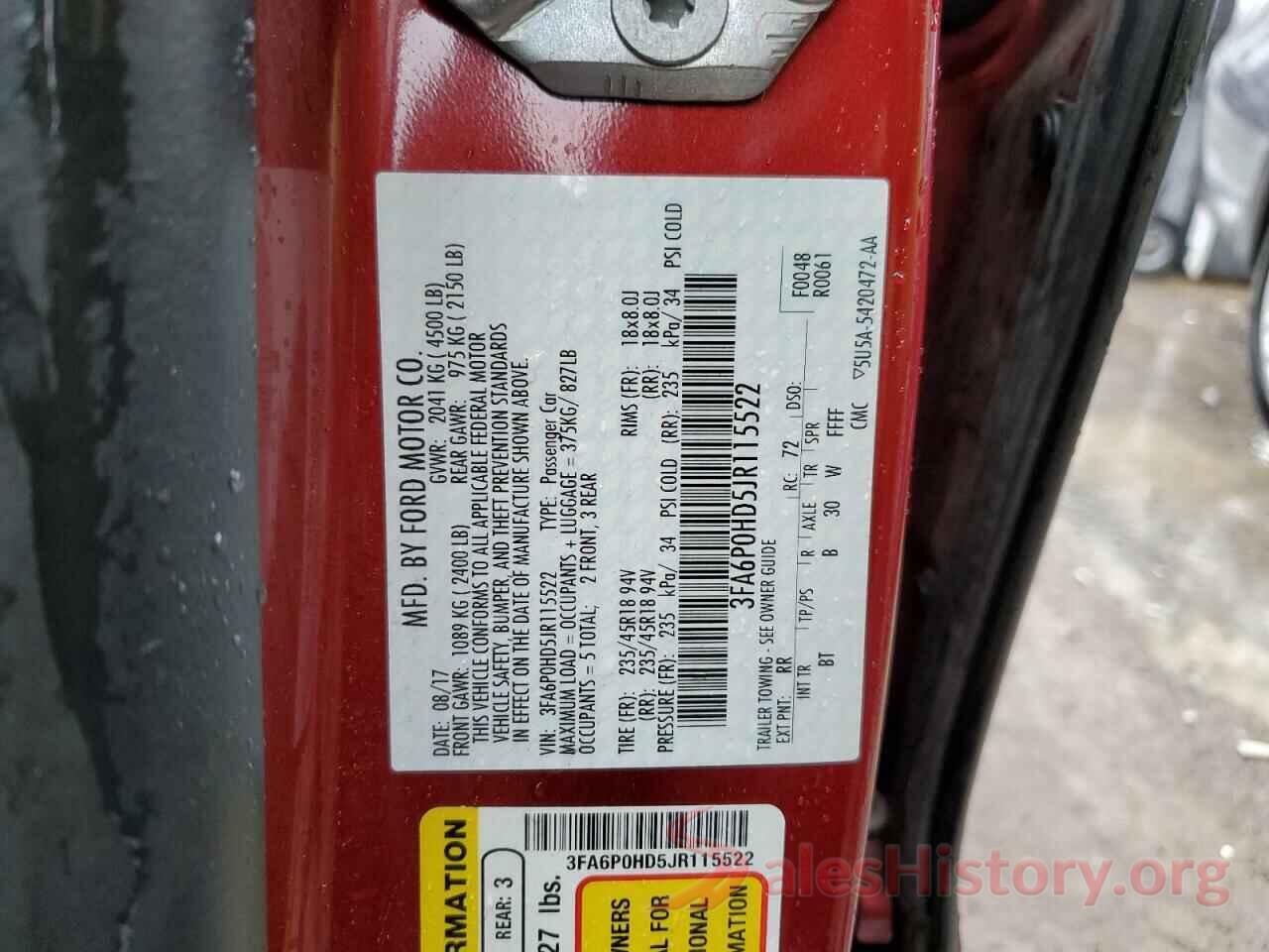 3FA6P0HD5JR115522 2018 FORD FUSION