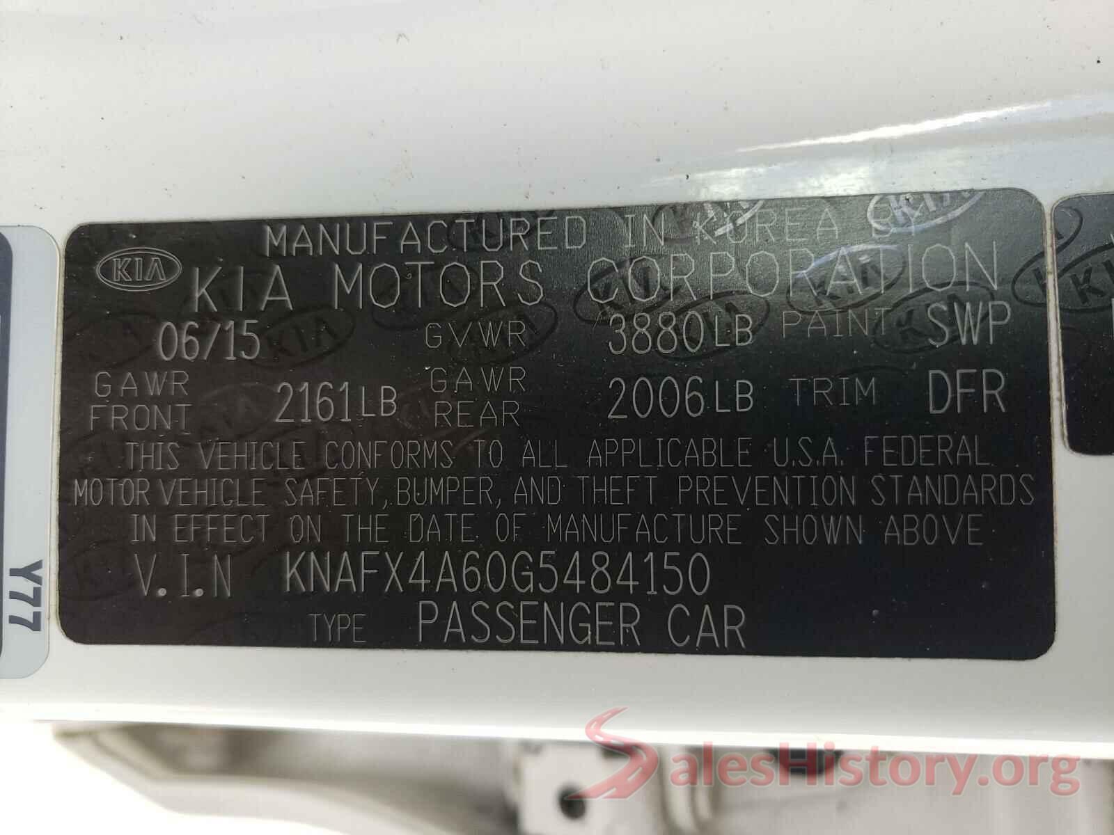 KNAFX4A60G5484150 2016 KIA FORTE