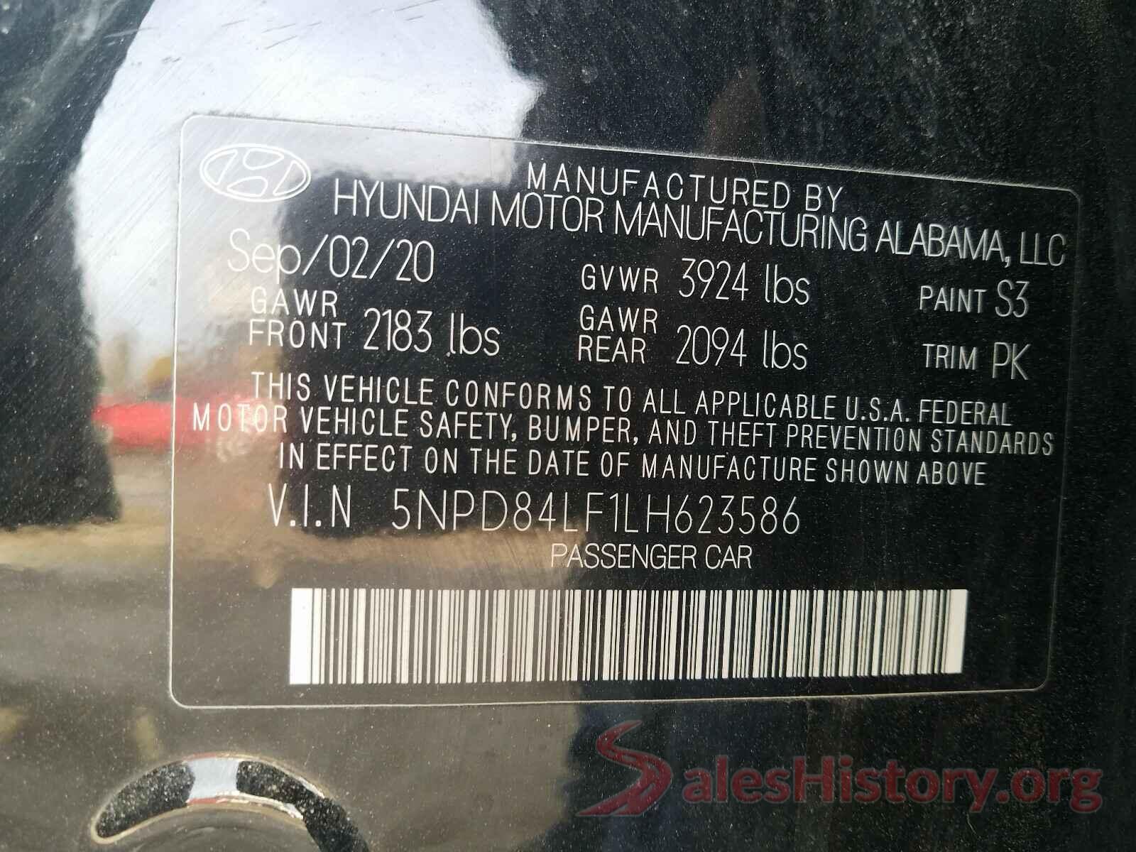 5NPD84LF1LH623586 2020 HYUNDAI ELANTRA