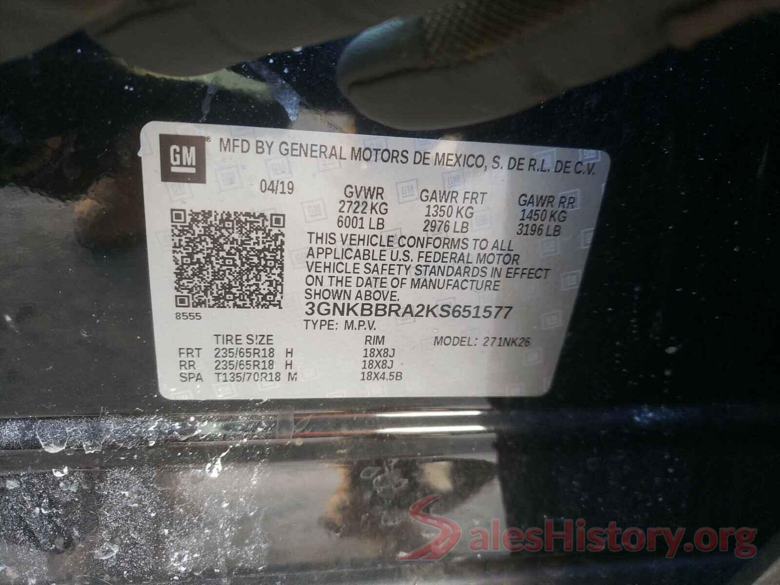 3GNKBBRA2KS651577 2019 CHEVROLET BLAZER