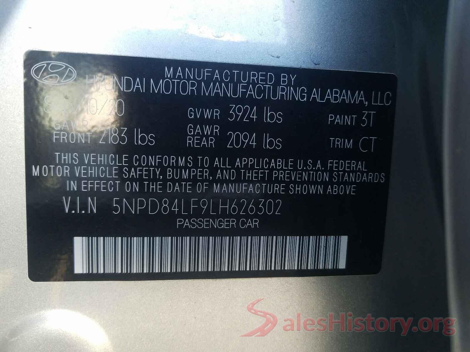 5NPD84LF9LH626302 2020 HYUNDAI ELANTRA