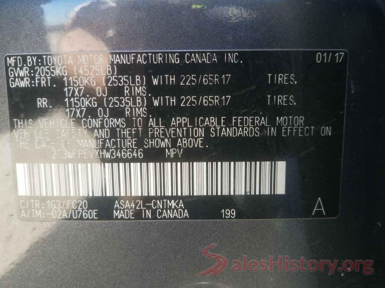 2T3WFREVXHW346646 2017 TOYOTA RAV4