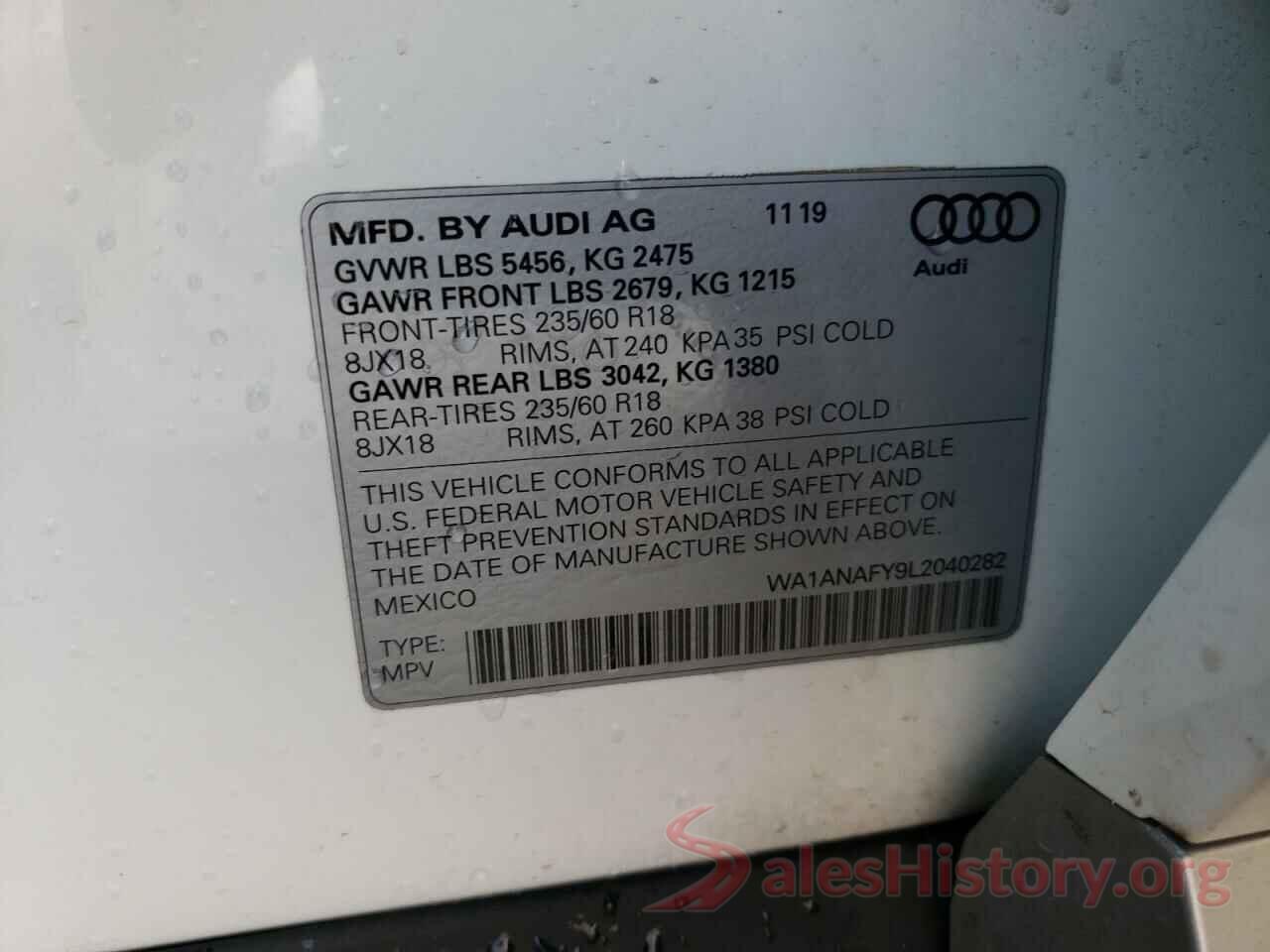 WA1ANAFY9L2040282 2020 AUDI Q5