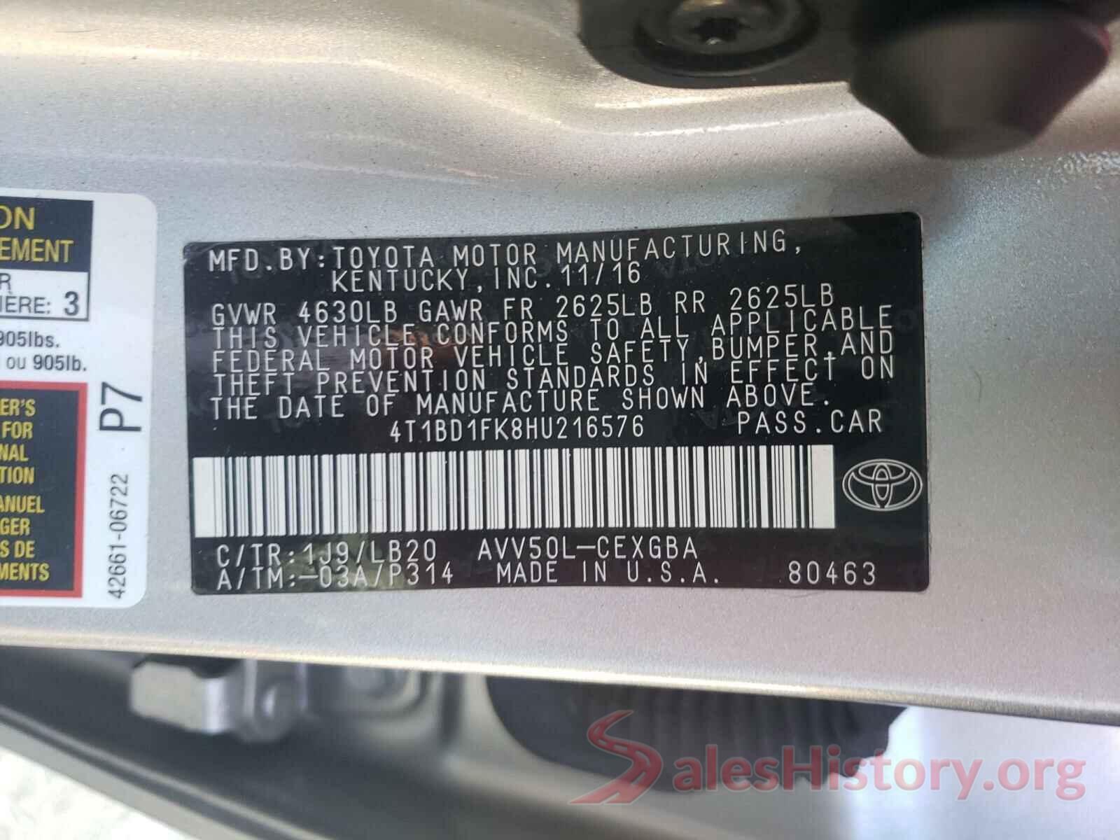 4T1BD1FK8HU216576 2017 TOYOTA CAMRY