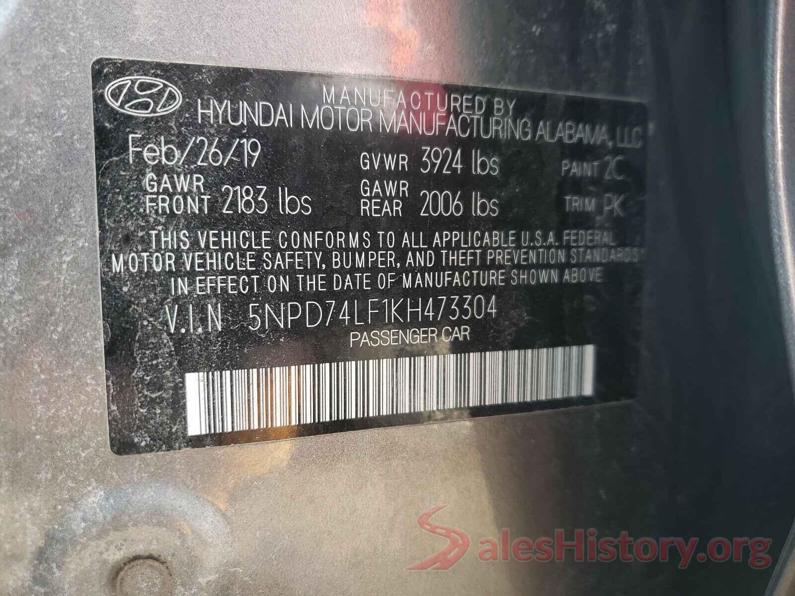 5NPD74LF1KH473304 2019 HYUNDAI ELANTRA