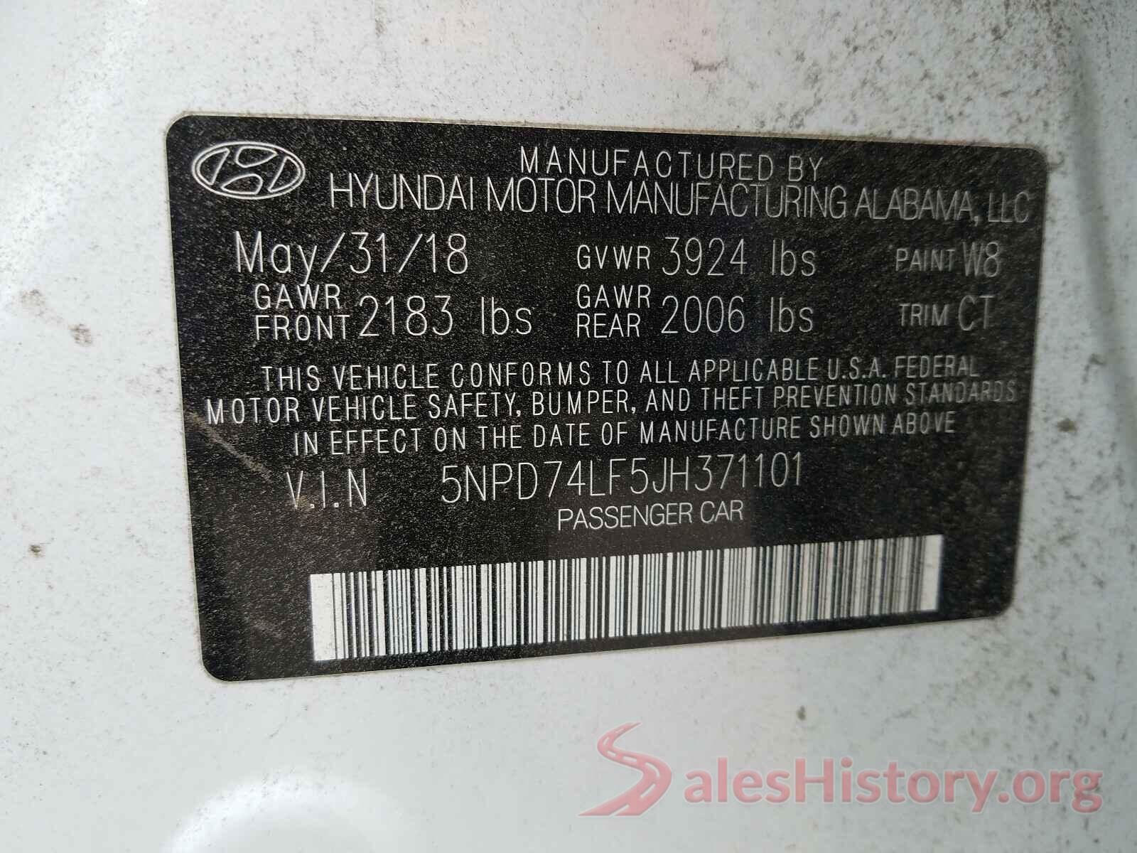 5NPD74LF5JH371101 2018 HYUNDAI ELANTRA