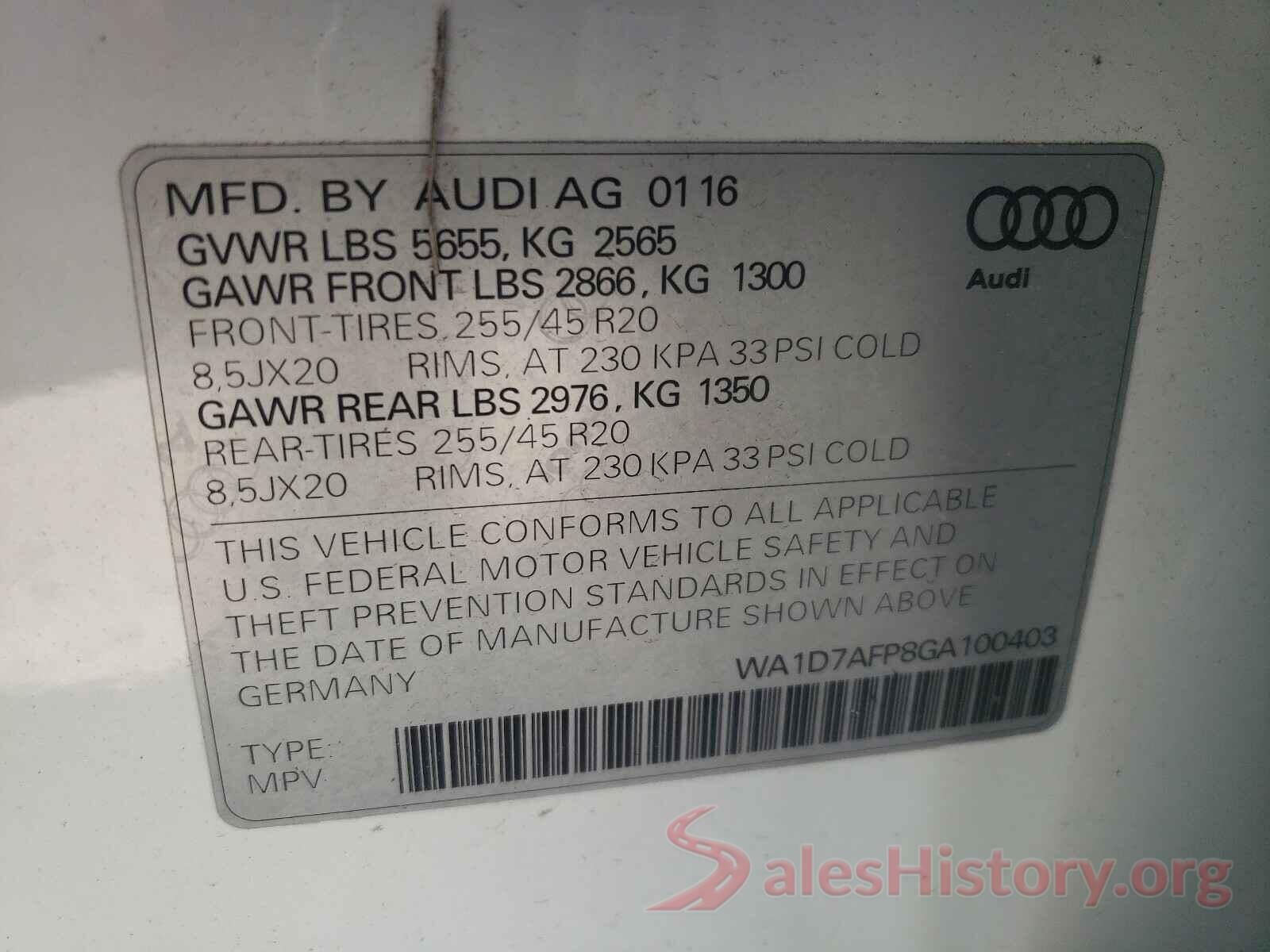 WA1D7AFP8GA100403 2016 AUDI Q5