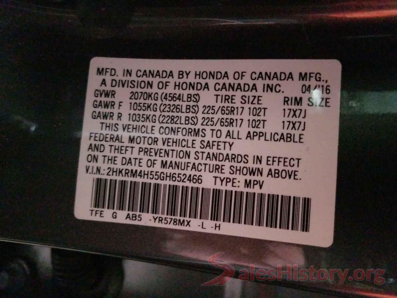 2HKRM4H55GH652466 2016 HONDA CRV