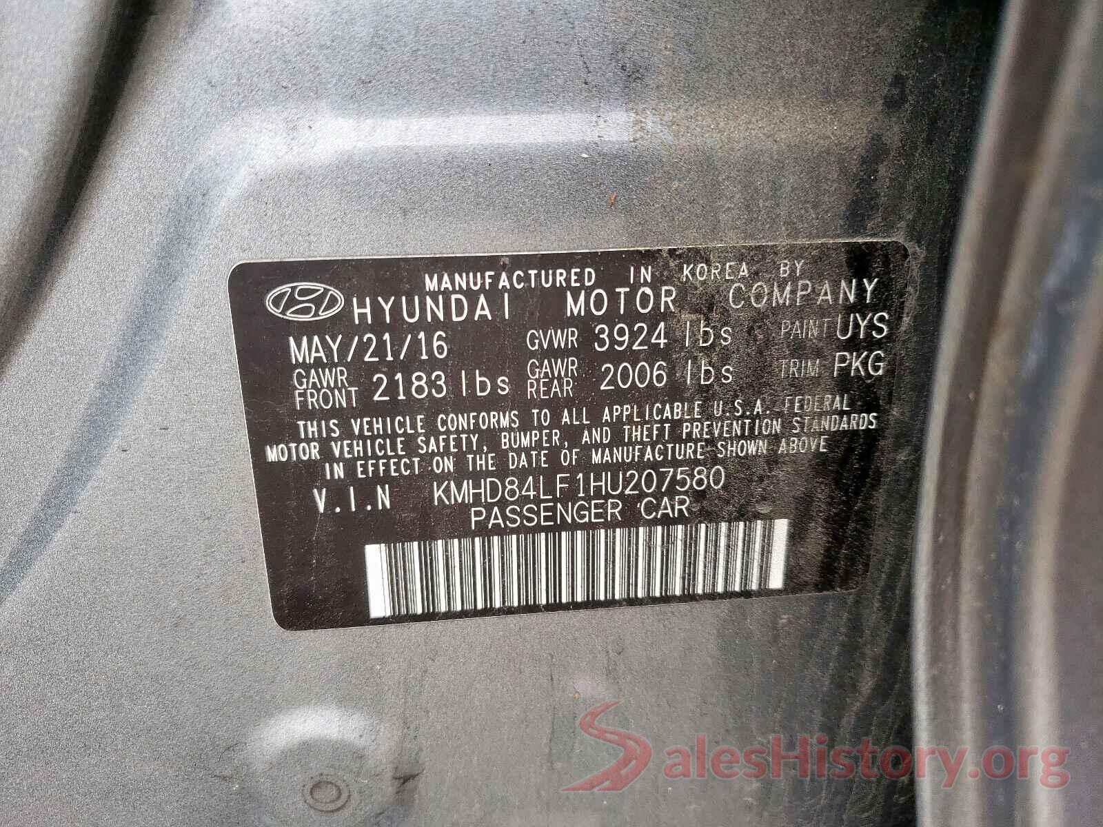 KMHD84LF1HU207580 2017 HYUNDAI ELANTRA