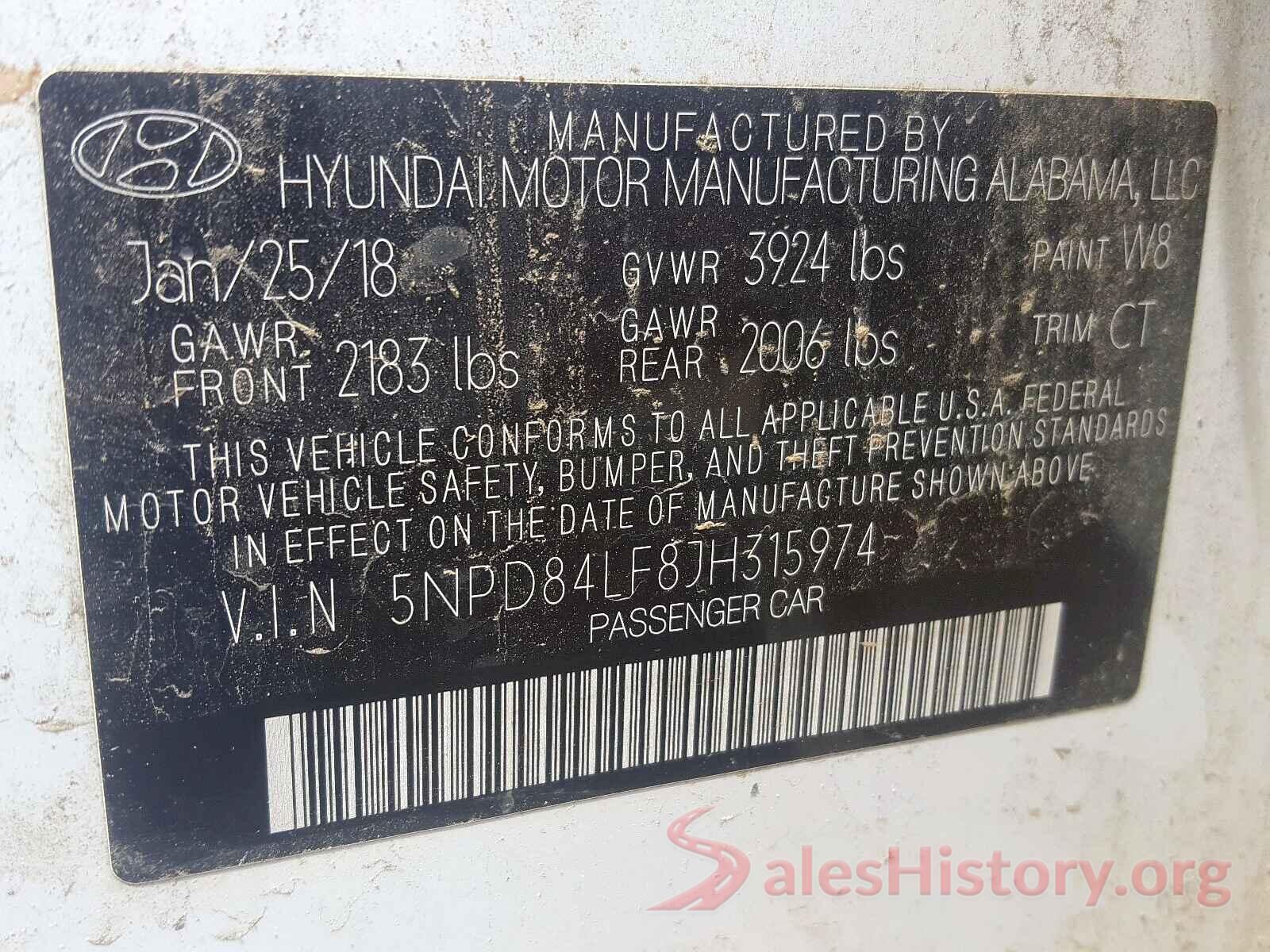 5NPD84LF8JH315974 2018 HYUNDAI ELANTRA