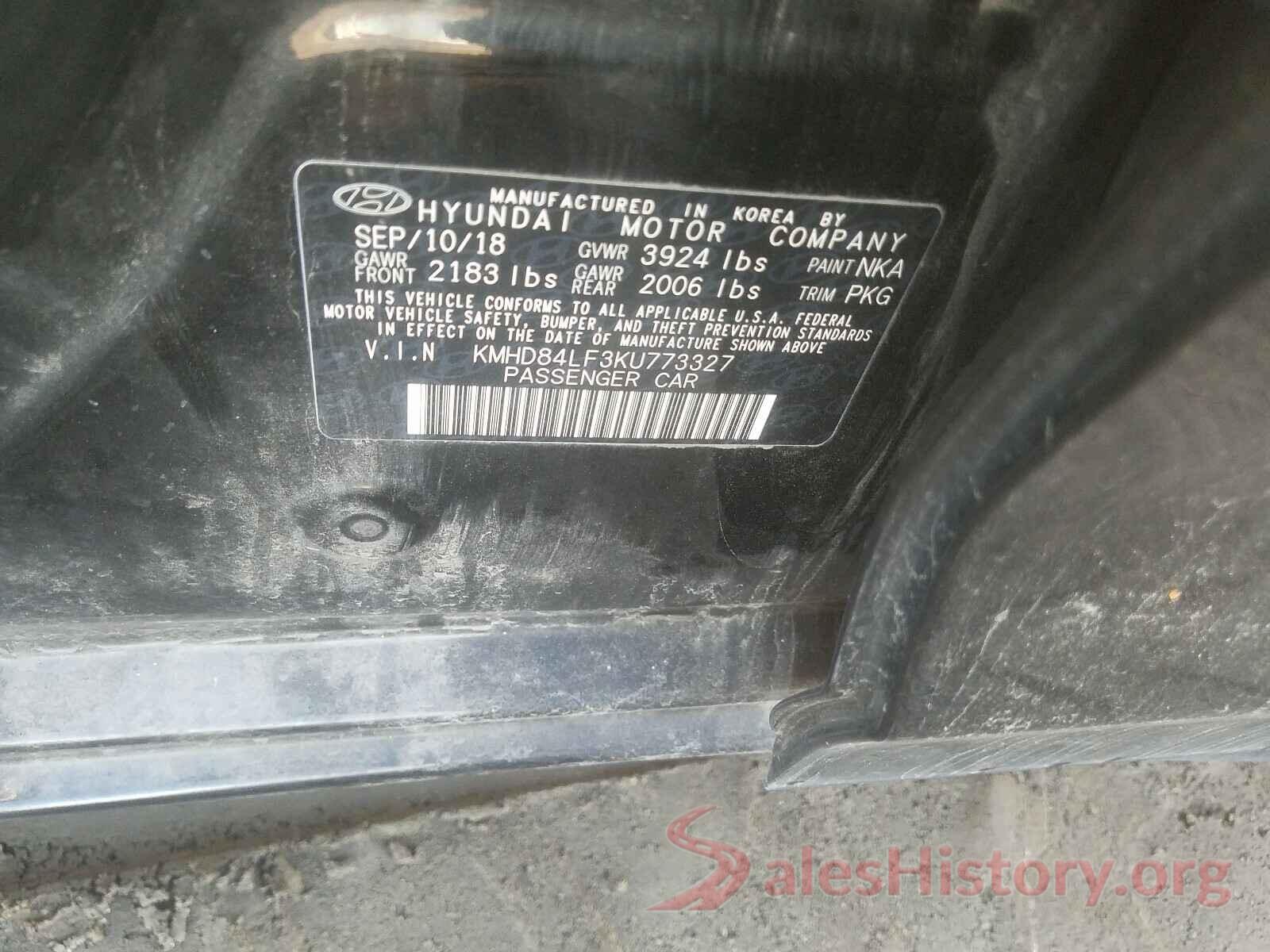 KMHD84LF3KU773327 2019 HYUNDAI ELANTRA