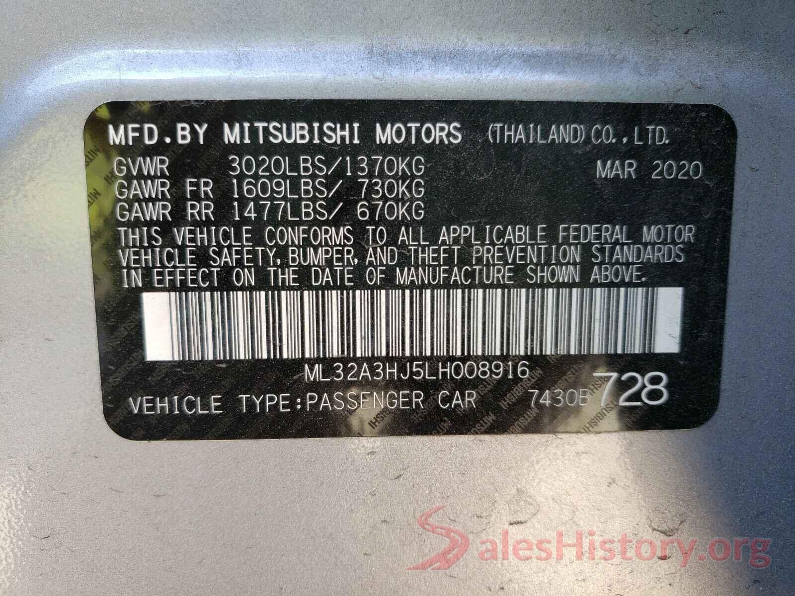 ML32A3HJ5LH008916 2020 MITSUBISHI MIRAGE