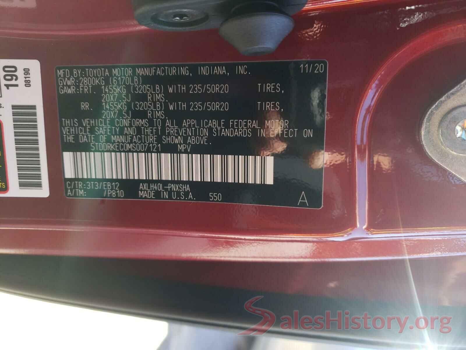 5TDDRKEC0MS007121 2021 TOYOTA SIENNA