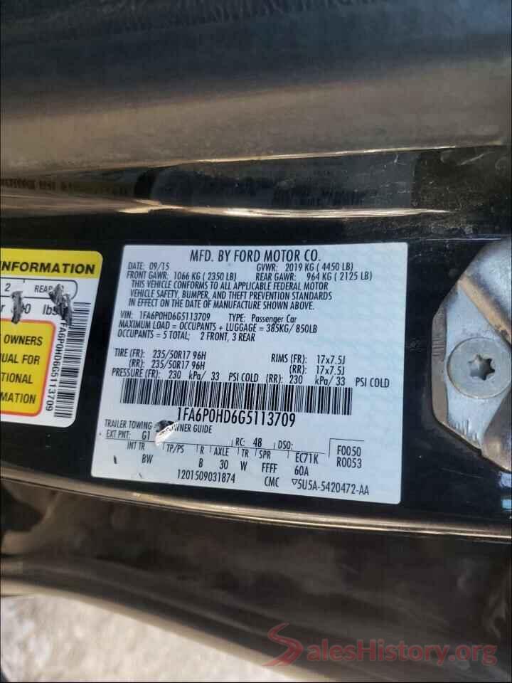 1FA6P0HD6G5113709 2016 FORD FUSION