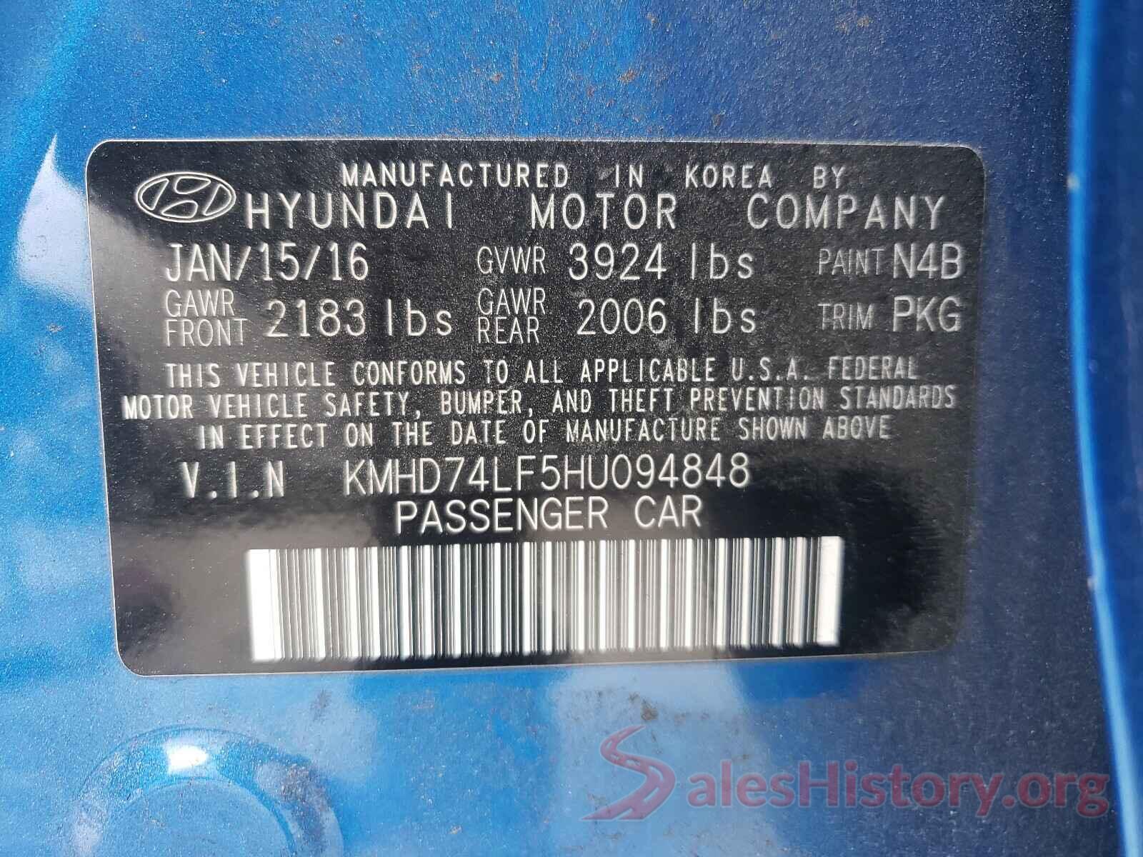 KMHD74LF5HU094848 2017 HYUNDAI ELANTRA