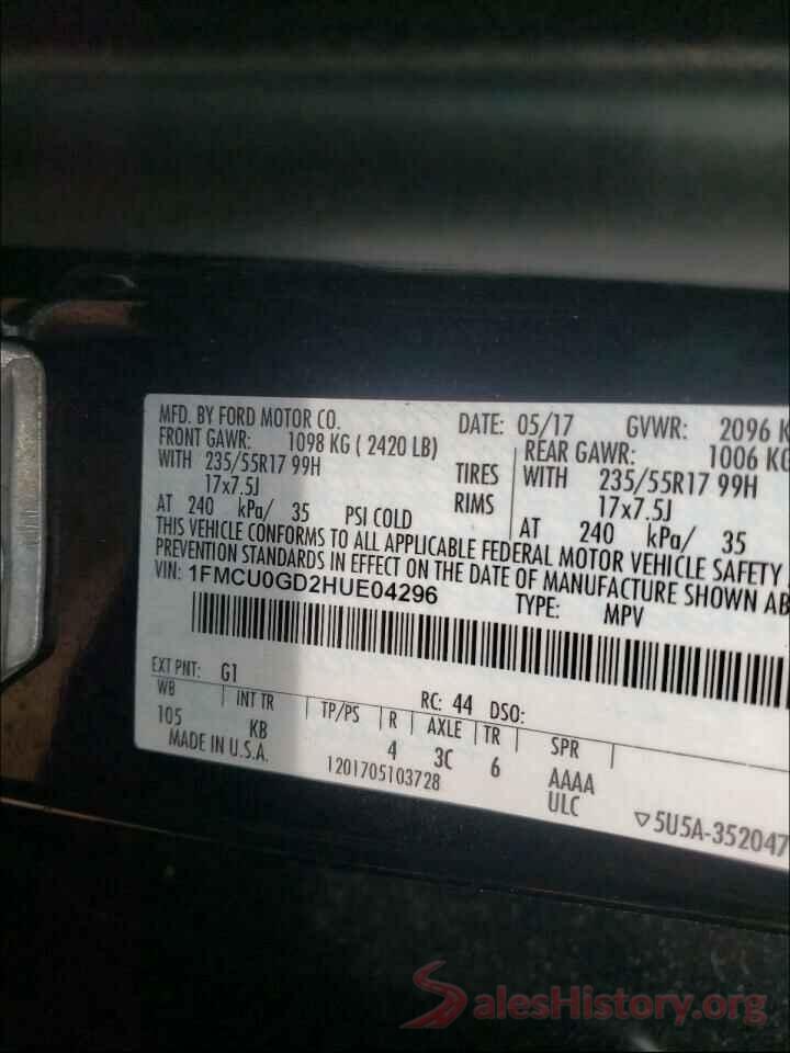 1FMCU0GD2HUE04296 2017 FORD ESCAPE