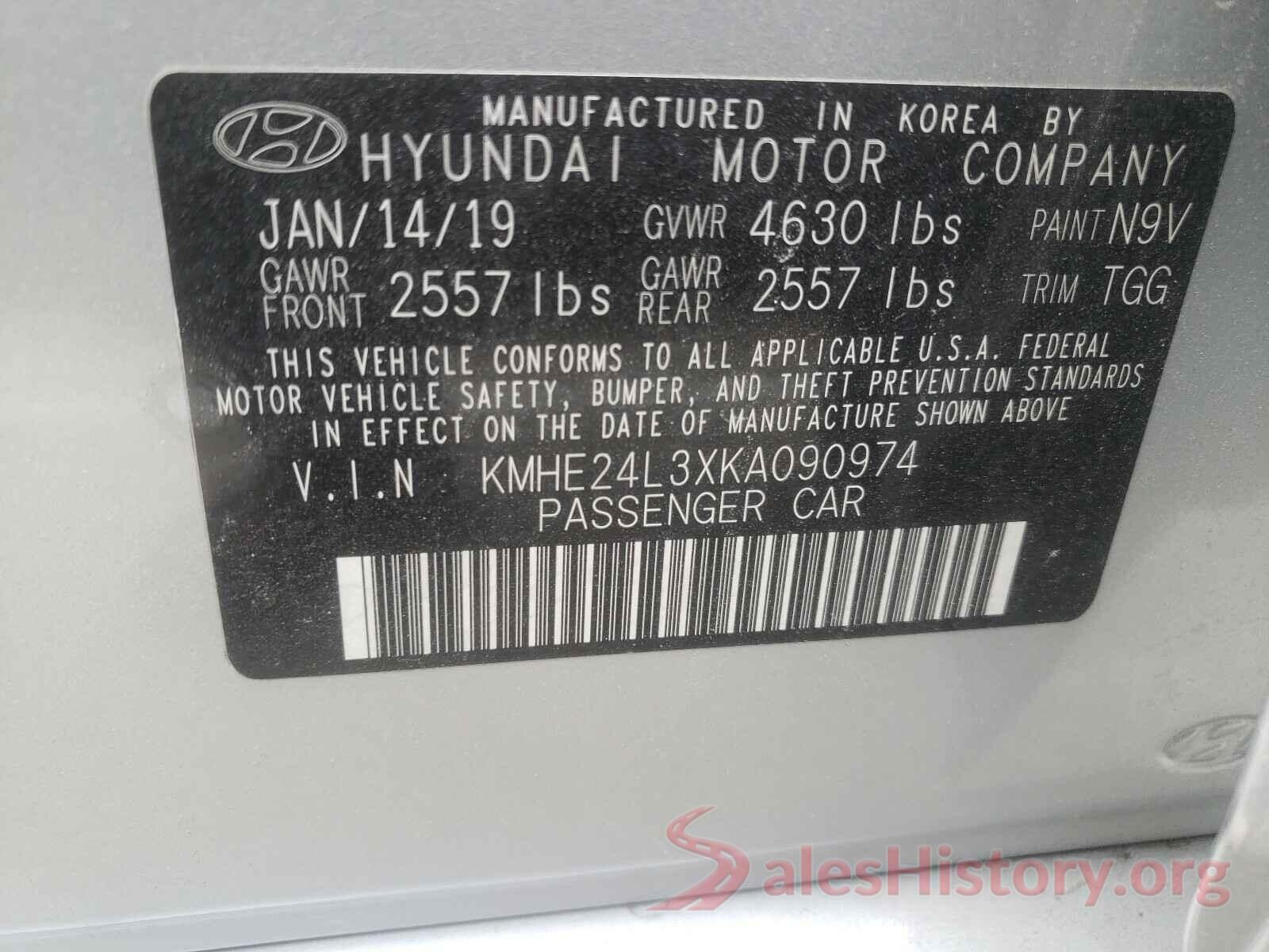 KMHE24L3XKA090974 2019 HYUNDAI SONATA