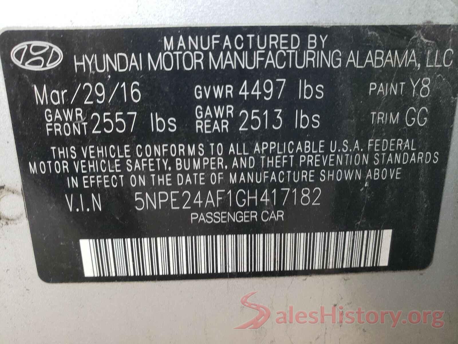 5NPE24AF1GH417182 2016 HYUNDAI SONATA