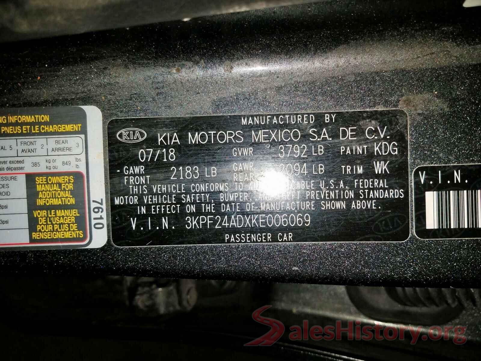 3KPF24ADXKE006069 2019 KIA FORTE