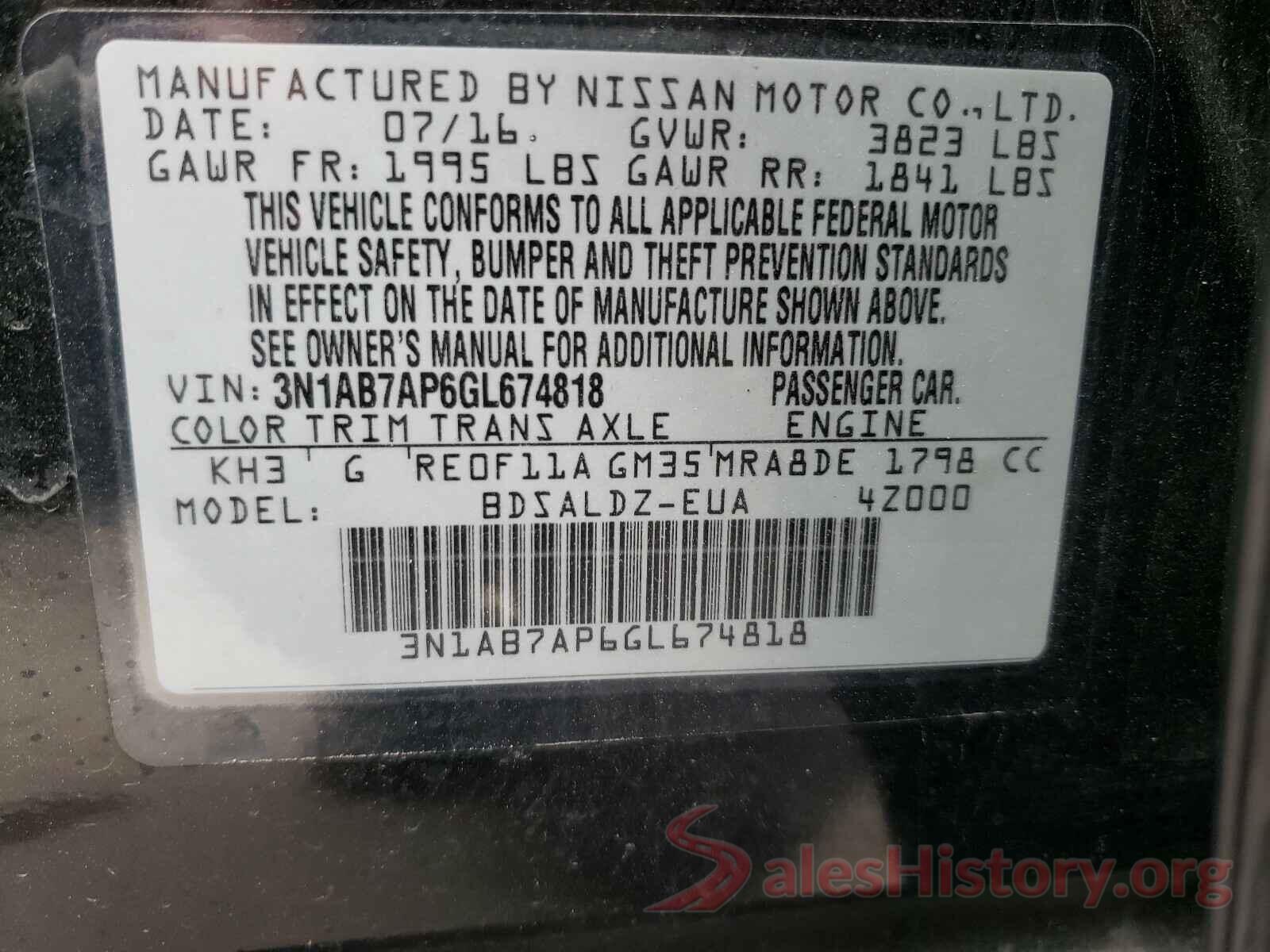 3N1AB7AP6GL674818 2016 NISSAN SENTRA