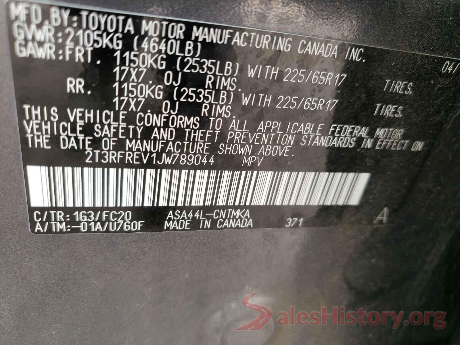 2T3RFREV1JW789044 2018 TOYOTA RAV4