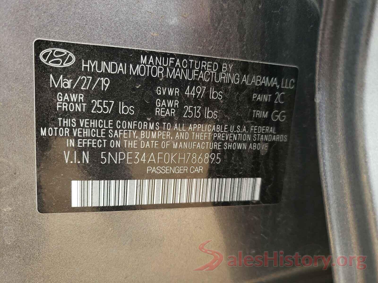 5NPE34AF0KH786895 2019 HYUNDAI SONATA