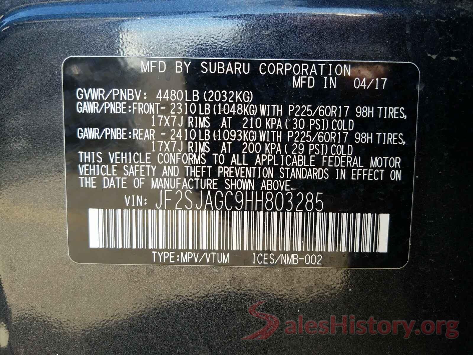 JF2SJAGC9HH803285 2017 SUBARU FORESTER