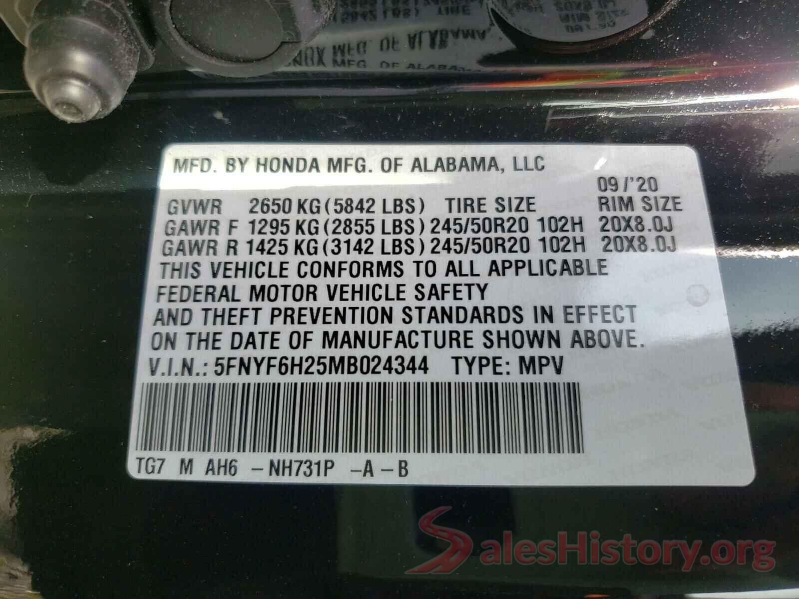 5FNYF6H25MB024344 2021 HONDA PILOT