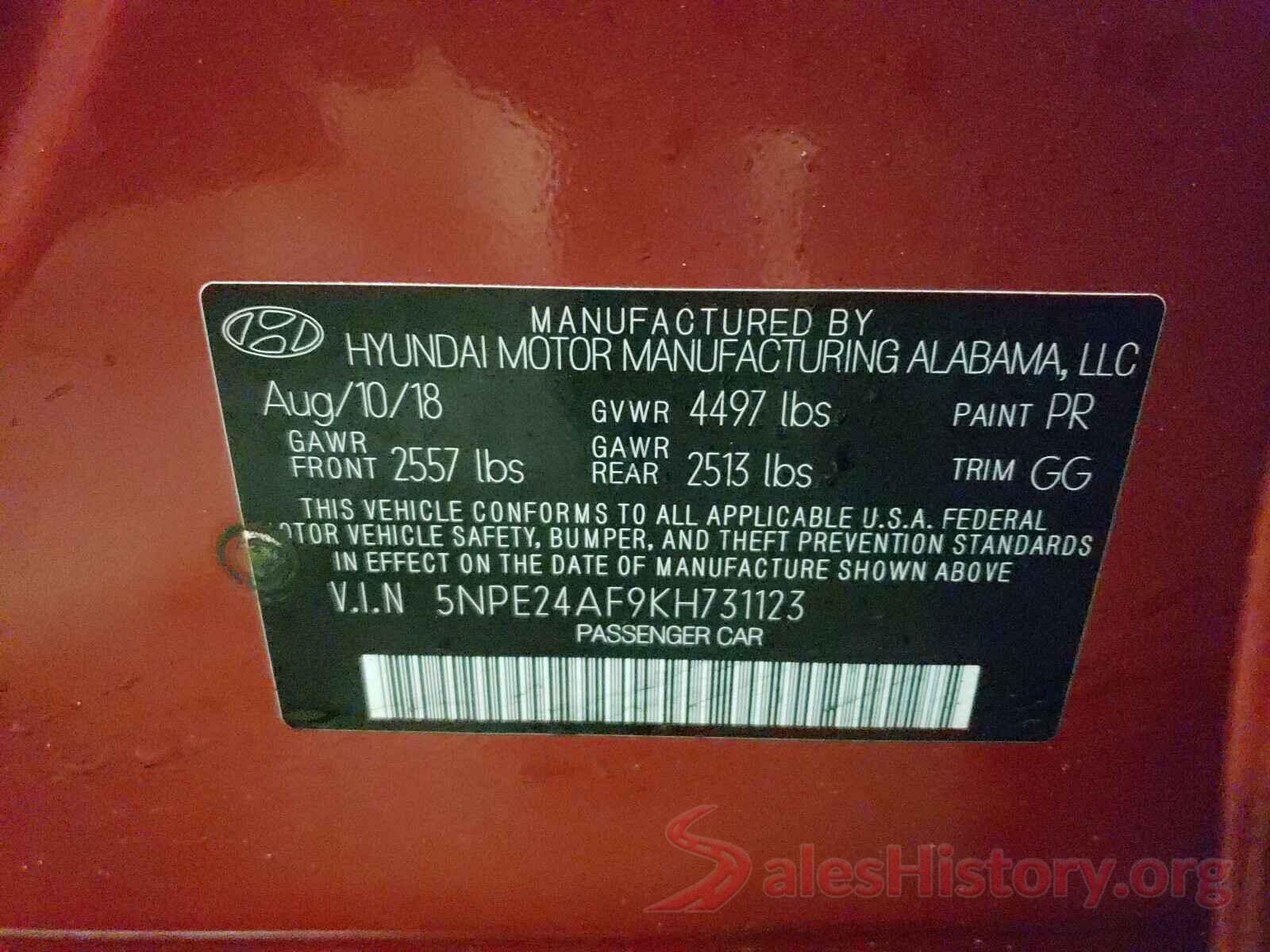 5NPE24AF9KH731123 2019 HYUNDAI SONATA