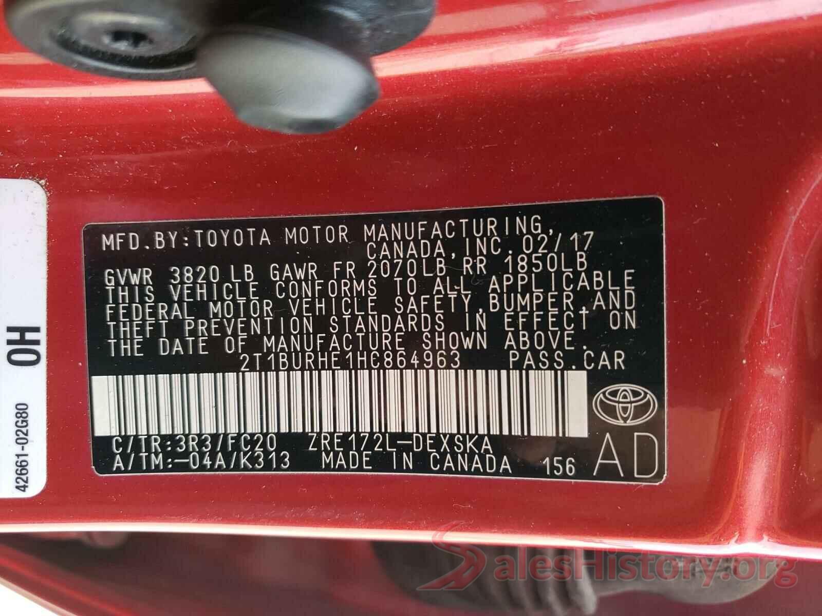 2T1BURHE1HC864963 2017 TOYOTA COROLLA